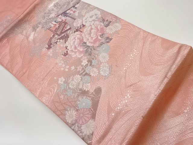 JAPANESE NAGOYA OBI / WOVEN PEONY